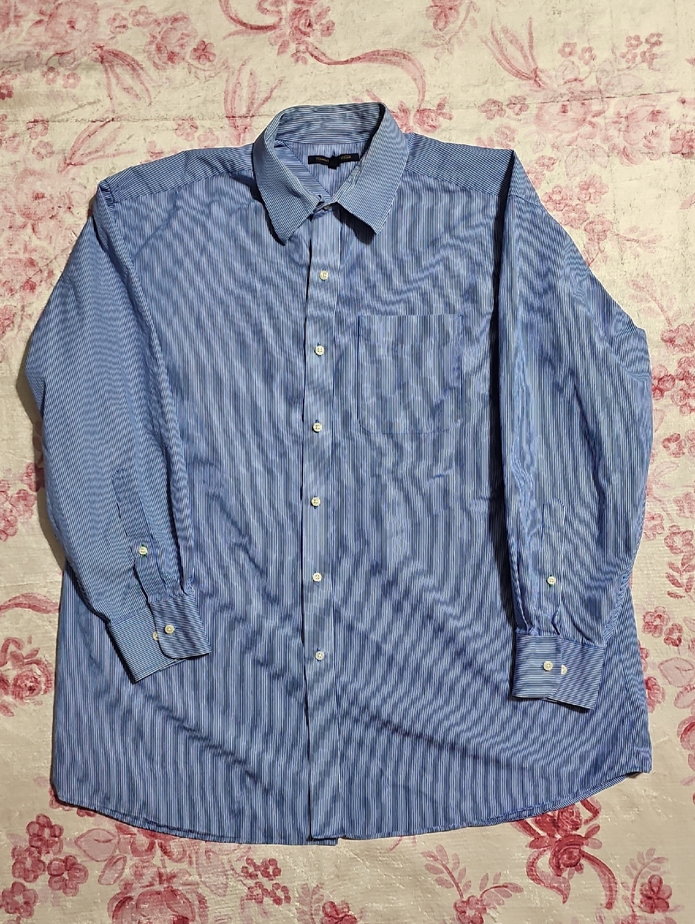 Tommy Hilfiger Mens Blue White Pinstripe Button Down Dress‎ Shirt XL 17.5 32/33